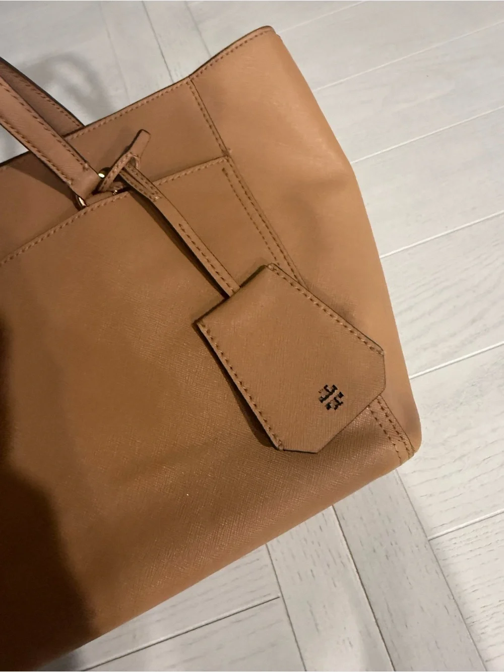 Tory Burch Cognac Leather Tote with Gold Trim